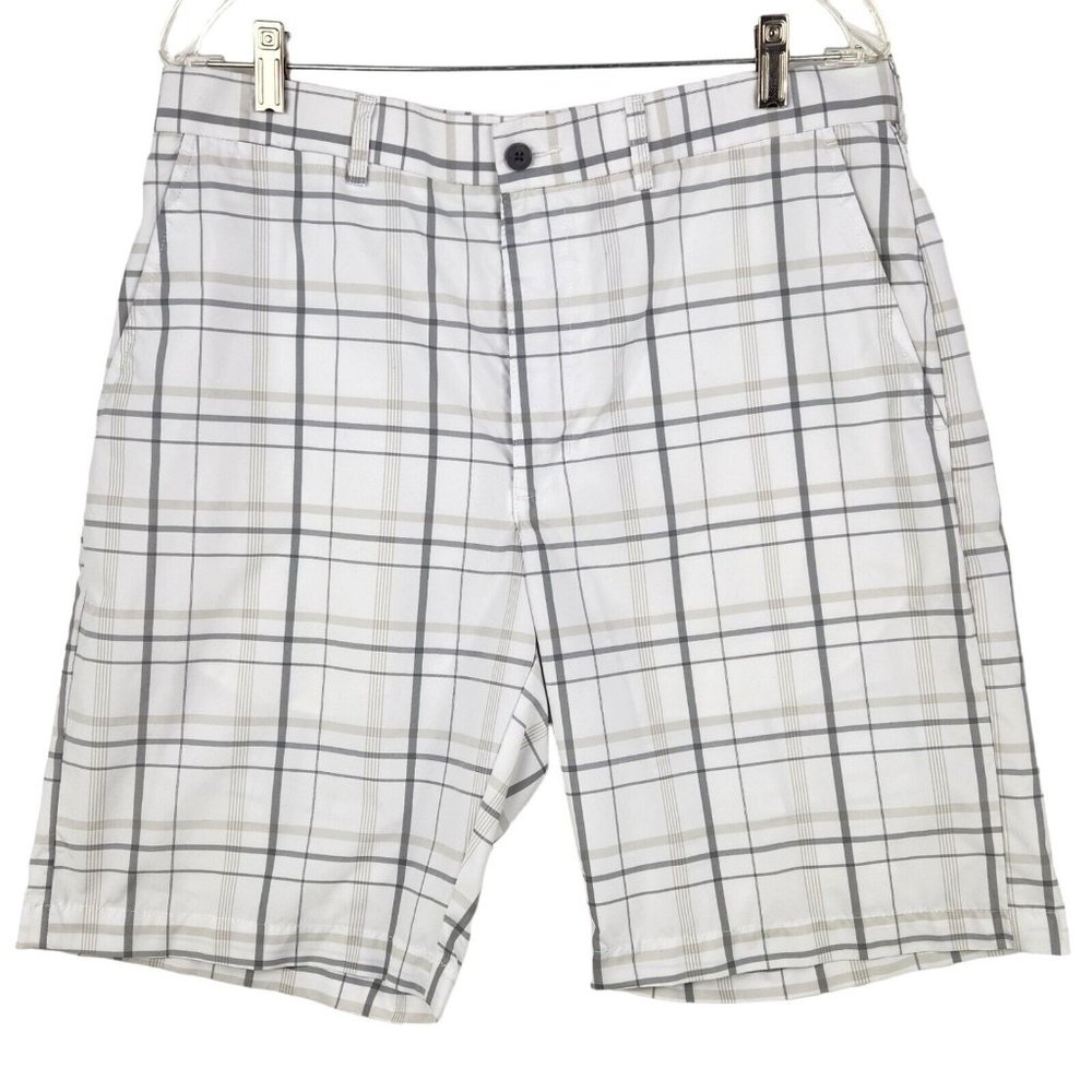 Ben Hogan Performance Shorts Size 34 White Gray Plaid Chino Golf Active‎ Pockets